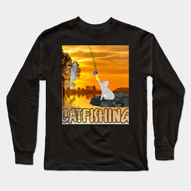 A cat on catfishin Long Sleeve T-Shirt by Mkt design